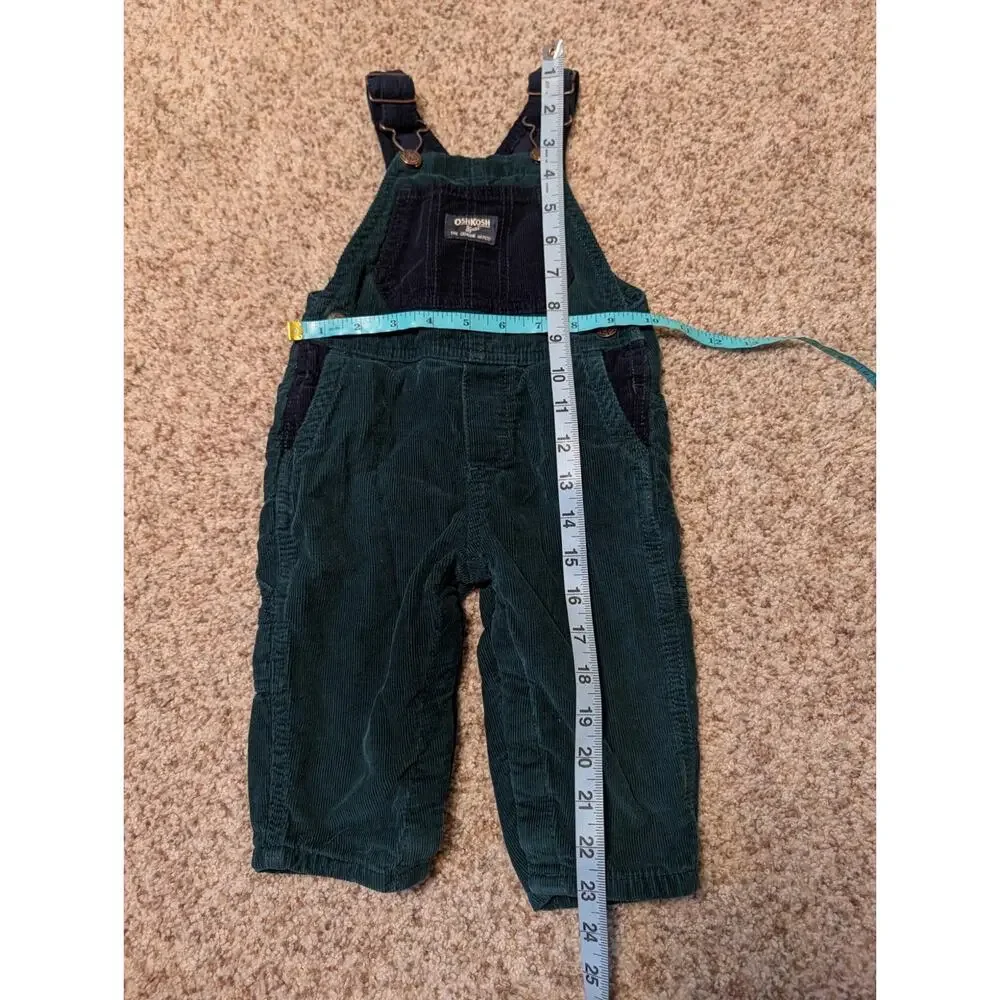 OshKosh B’gosh Baby Corduroy Overalls Size 12 Months Green Navy Bib Overalls